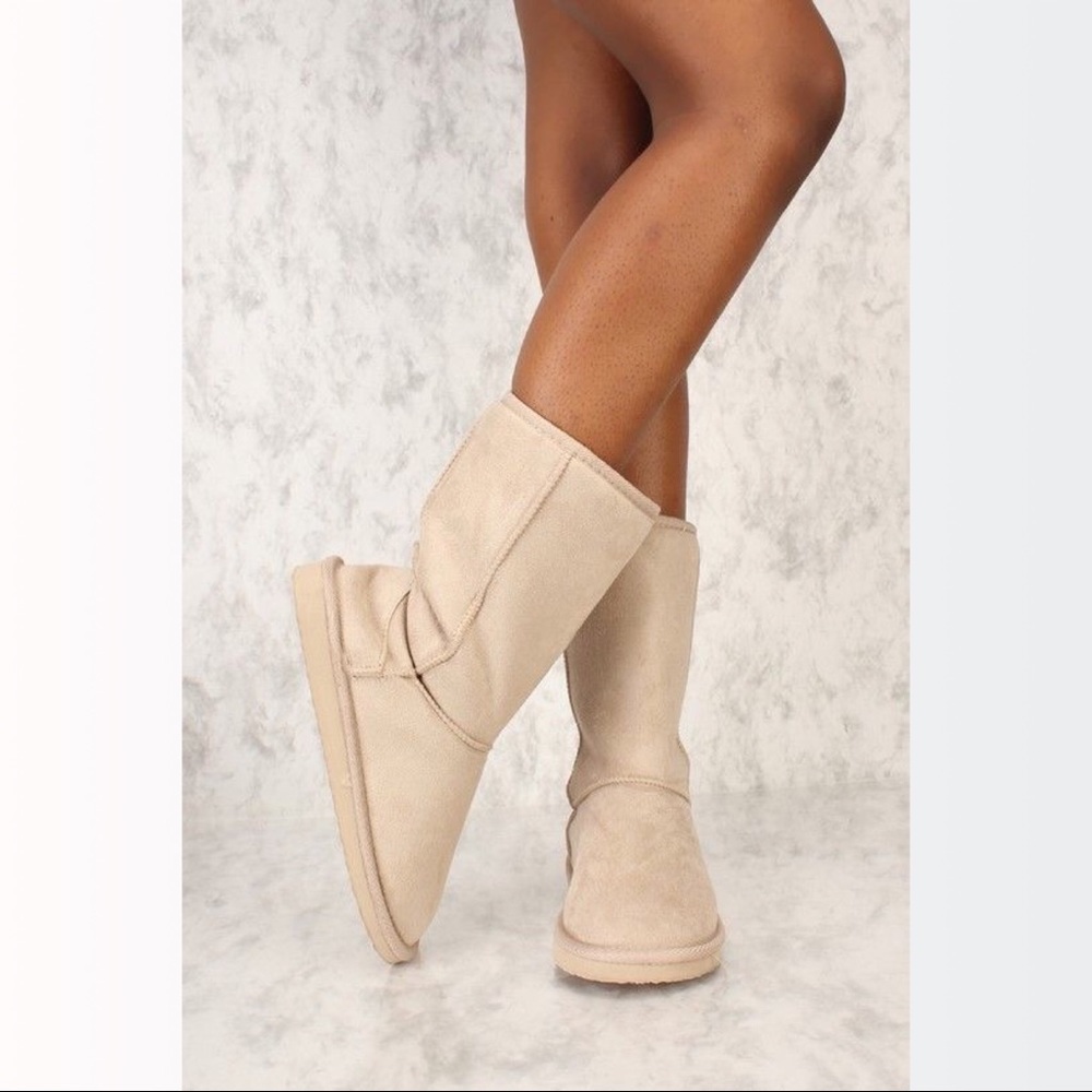 Taupe Slip On Casual Flat Boots Suede. - Picture 2 of 4